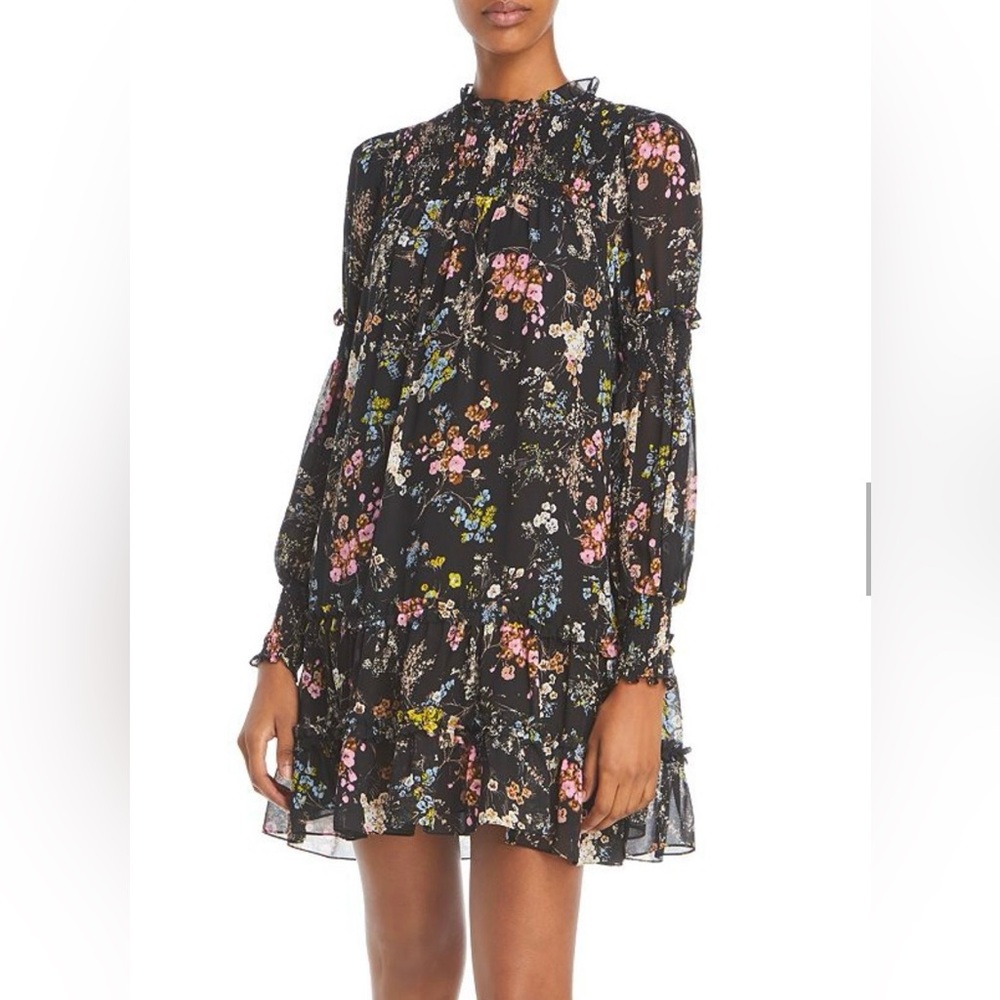 NWT Cinq a Sept Black Floral Ruffle Sleeve Dress